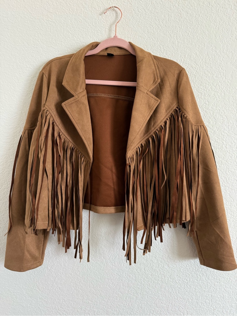 SHEIN Brown Suede Fringe Cropped Jacket